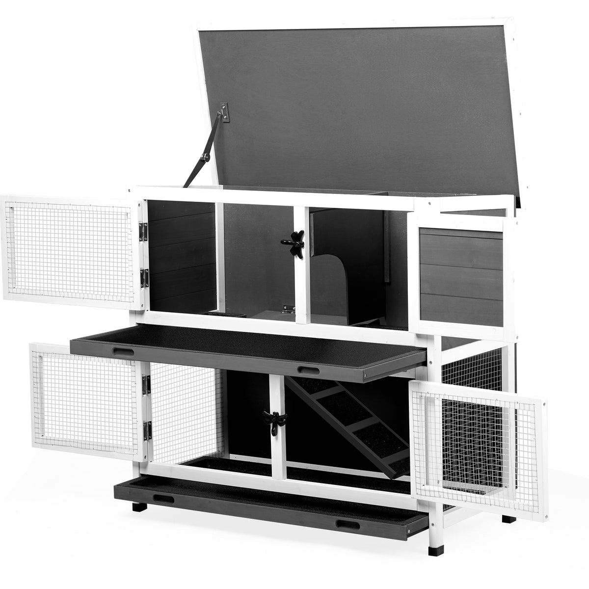 2-Story Pet Cage with Pull-Out Trays for Small Animals - Grey Cedar