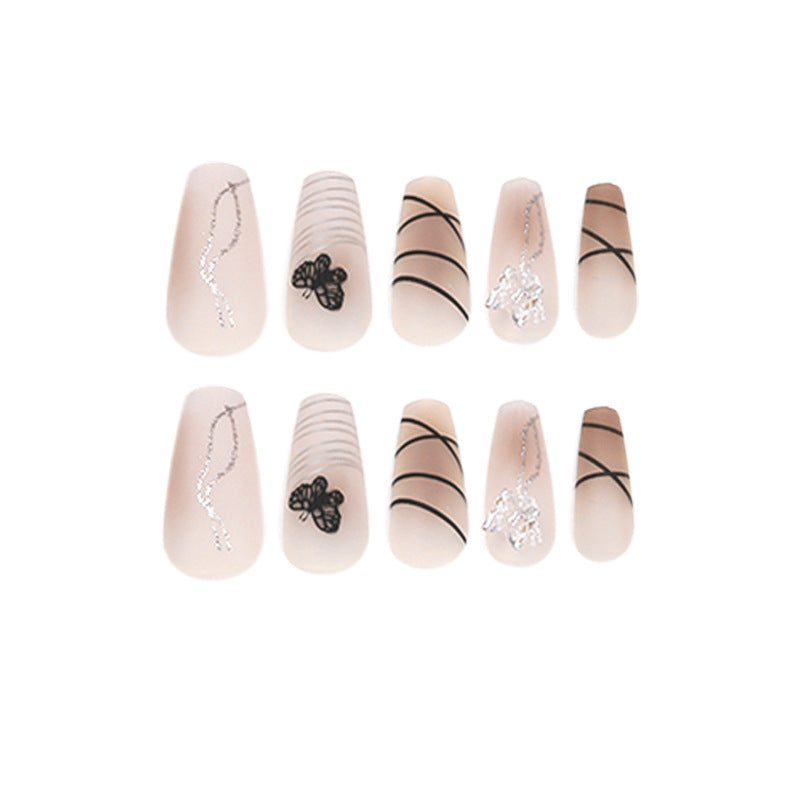 Gradient Butterfly Nail Decals - Black Line Nail Art Stickers for Manicure