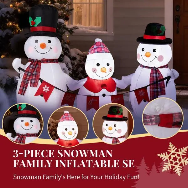 6.2FT Inflatable Snowman Family Decoration with LED Lights