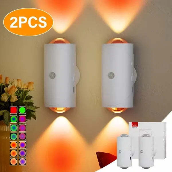 Motion Sensor Night Light Wall Lamp with USB-C Charging, Magnetic Mount, Color Changing for Bedroom & Bathroom - 2PCS