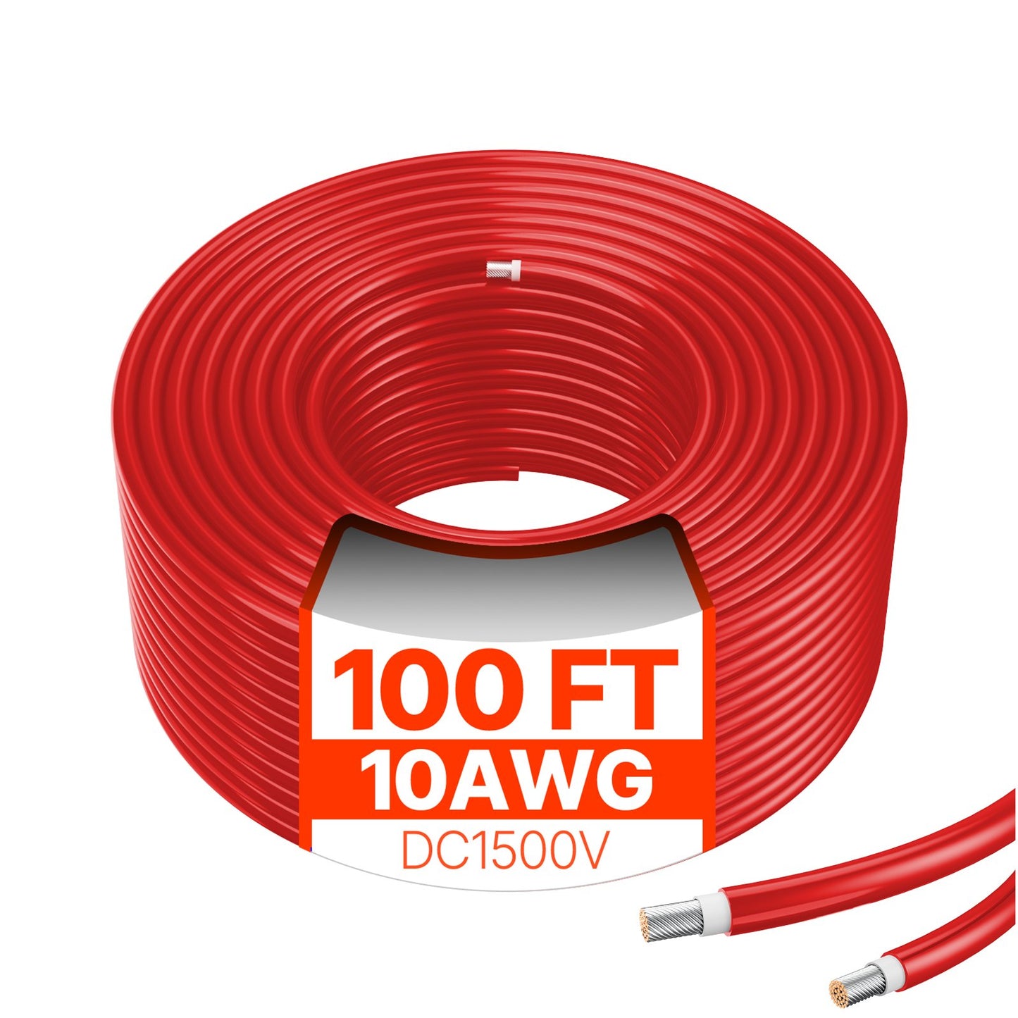 100FT Solar Panel Extension Cable 10AWG Waterproof PV Power Cord - Red
