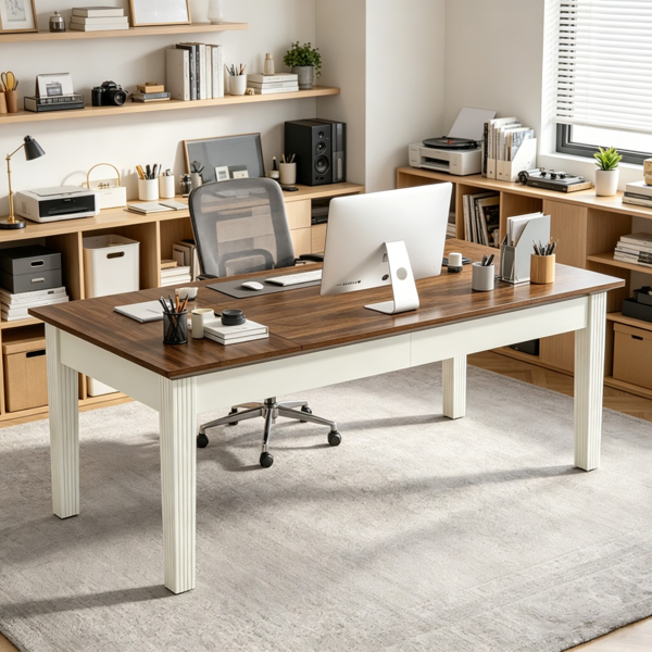 62-Inch Home Office Desk with Sturdy Wood Legs - Elegant Design