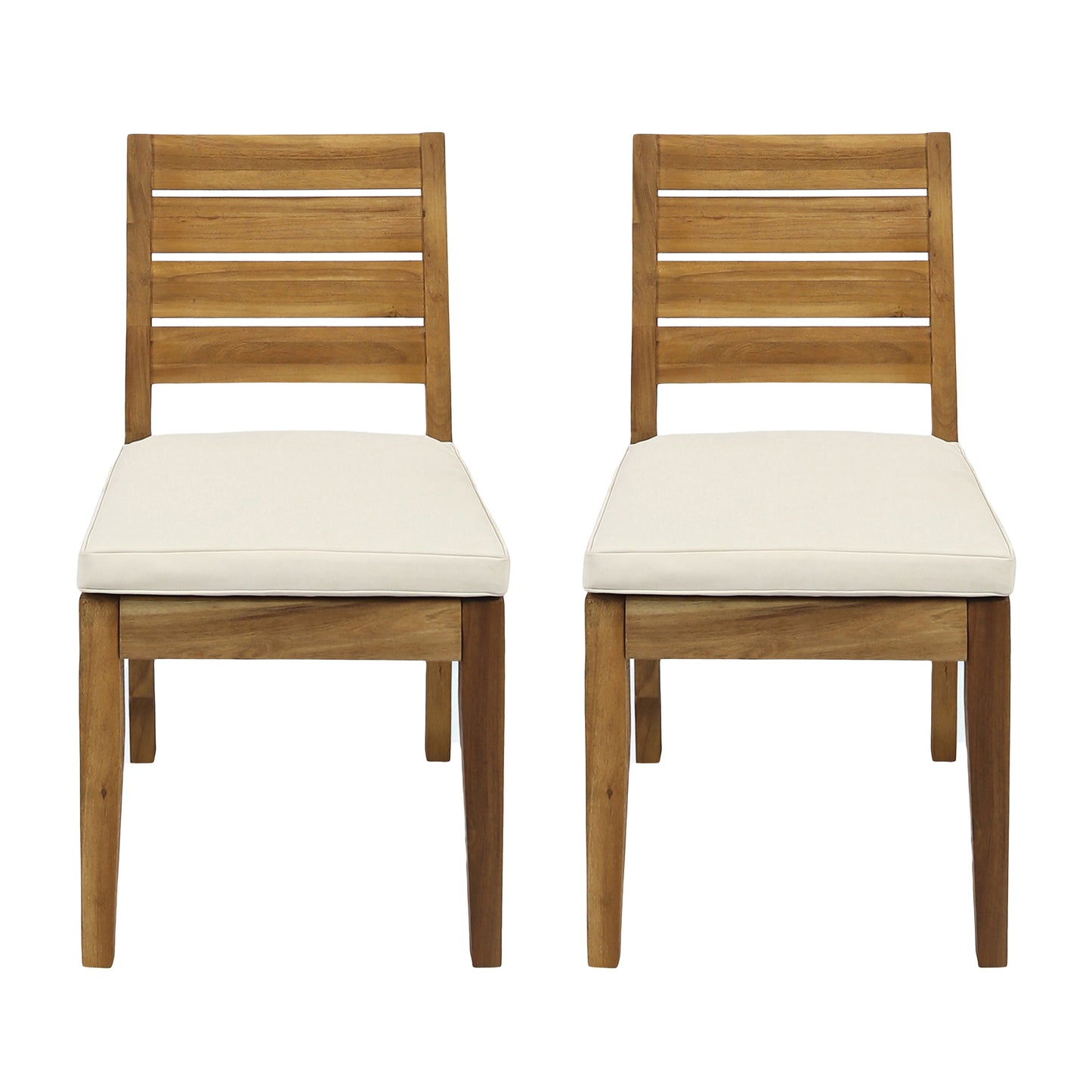 Outdoor Armless Dining Chairs with Cushions - Set of 2, Natural Beige