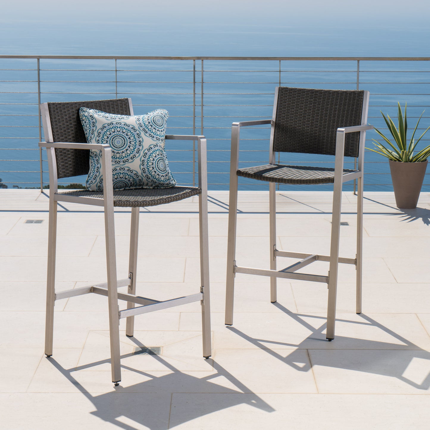 Outdoor 29.50 Rust-Proof Aluminum Barstools With PE Rattan Seat And