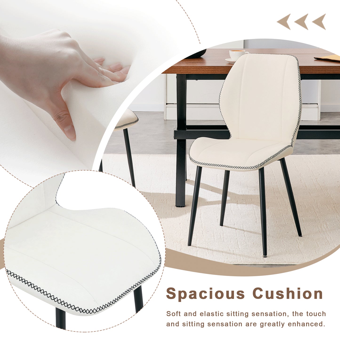 4-Pack PU Leather Dining Chairs with Black Metal Legs - White