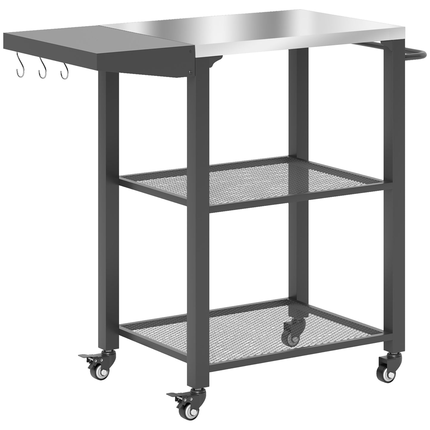 Three-Shelf Stainless Steel Outdoor Grill Cart with Foldable Side Table