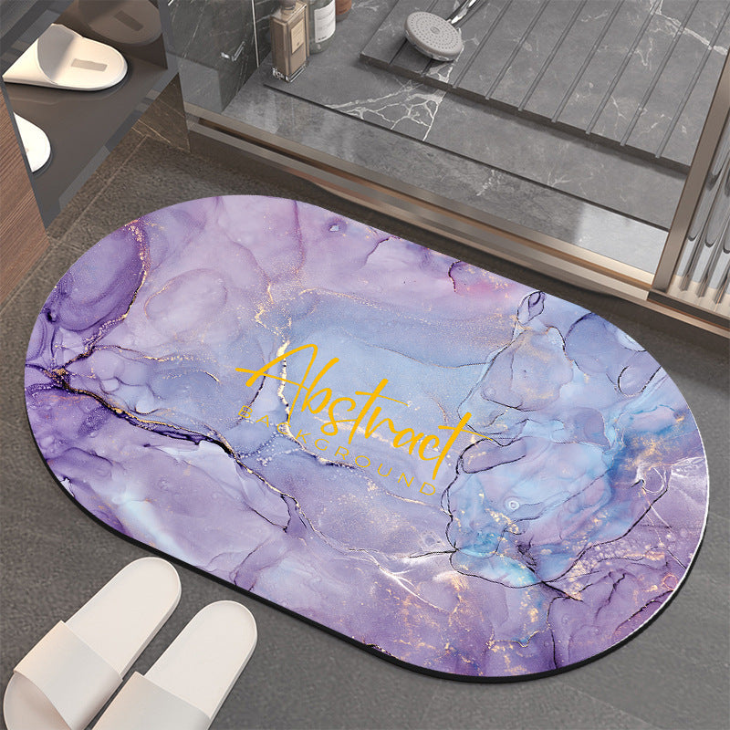 Anti Slip Water Absorbing Toilet Mat - Oval Bathroom Rug, Non-Slip Silicone