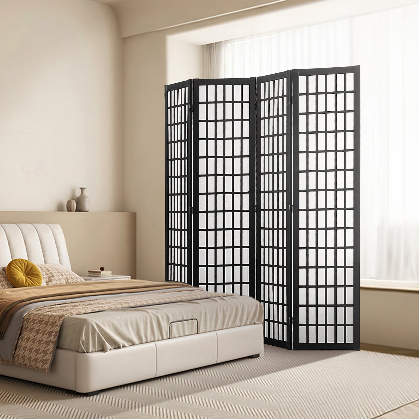 64-Inch Wood Folding Room Divider - Japanese Privacy Screen