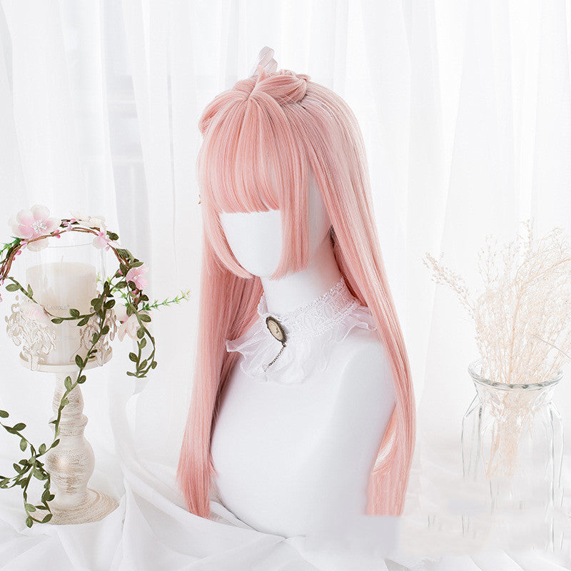 Long Curly Hair Wig with Bangs - Peach Powder