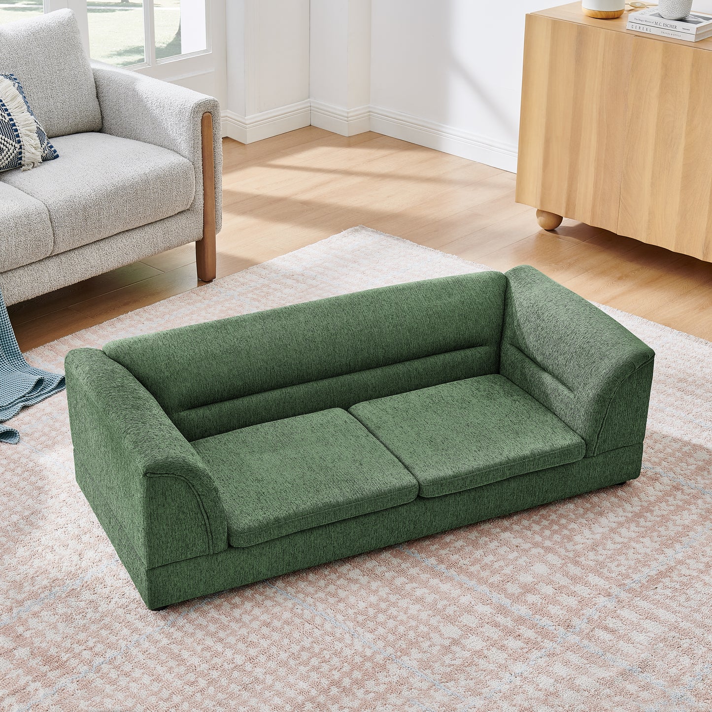 Oversized Pet Sofa Bed - Rectangular Linen Dog Couch for Large Dogs - Olive Green