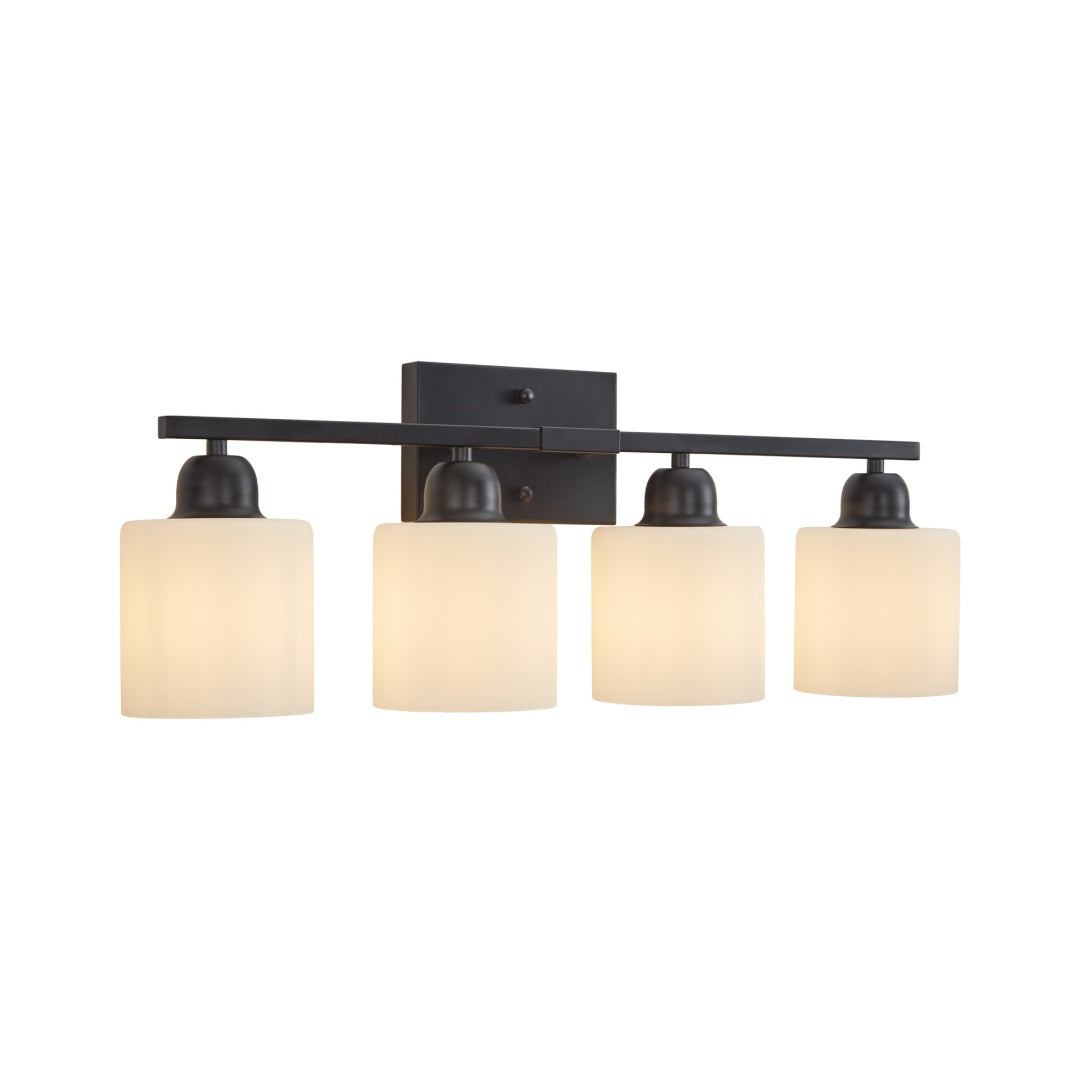 4-Light Modern Black Bathroom Vanity Light Fixture - Frosted Glass Shades