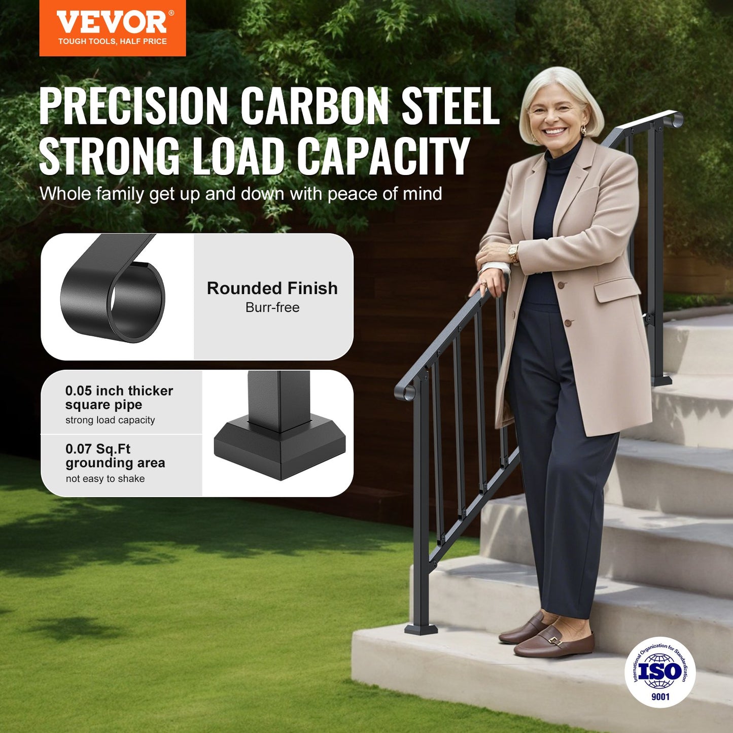 Outdoor Handrail for Steps - Black 5-6 Step Porch Deck Railing for Seniors