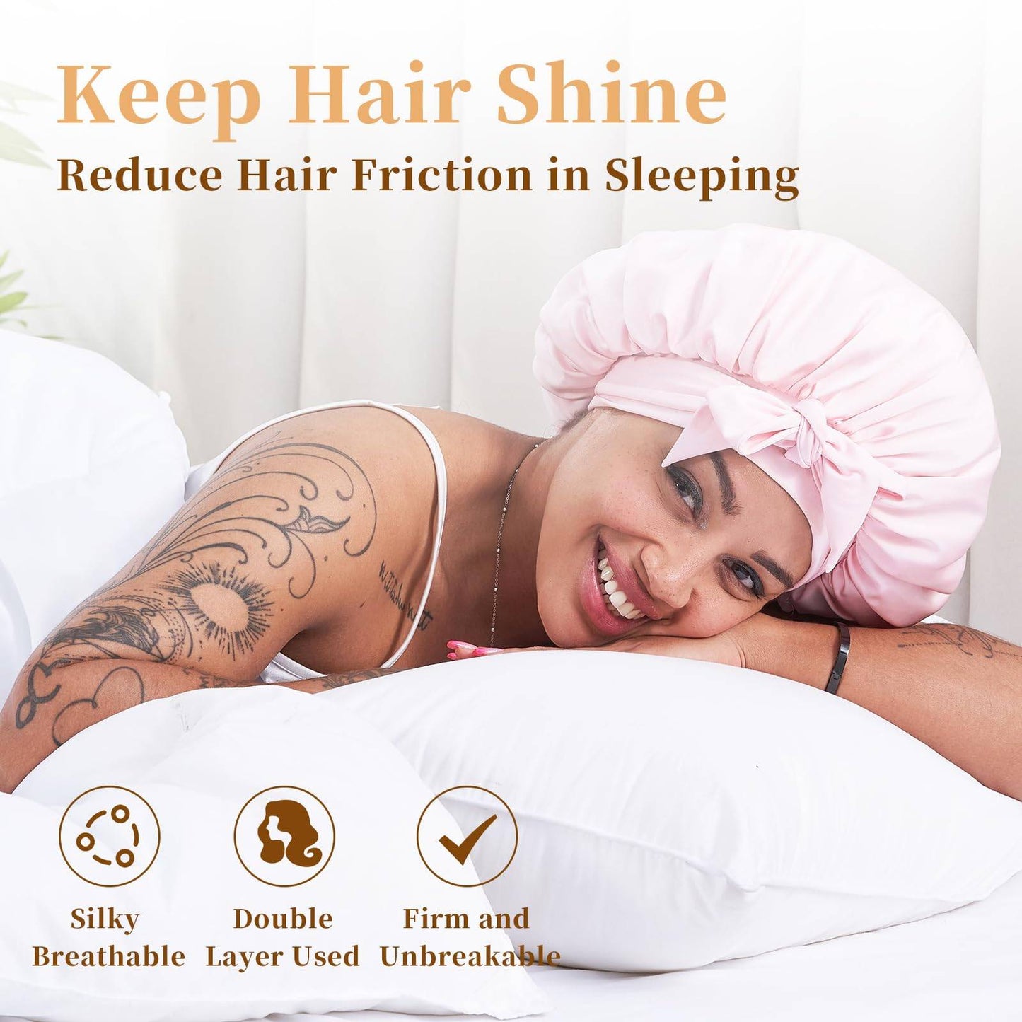Adjustable Satin Hair Bonnet for Sleeping - Double Layer Silk Hair Wrap