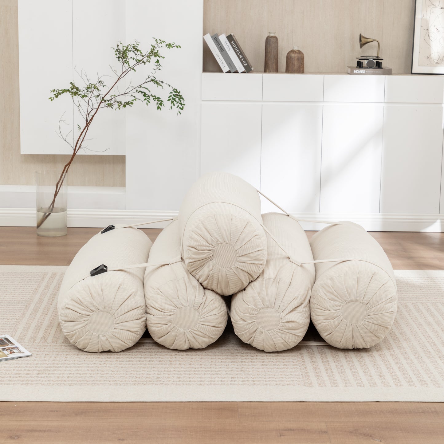 Adjustable Corduroy Floor Sofa - Beige Multi-Person Lounger