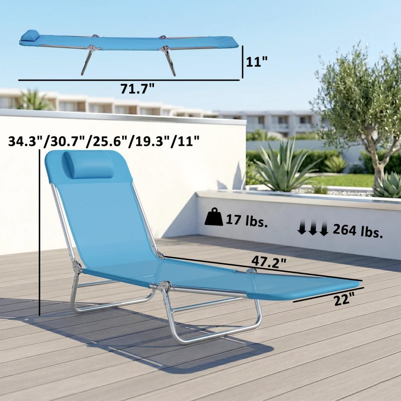 Folding Chaise Lounge Chairs - 2 Piece Pool Tanning Set, Blue