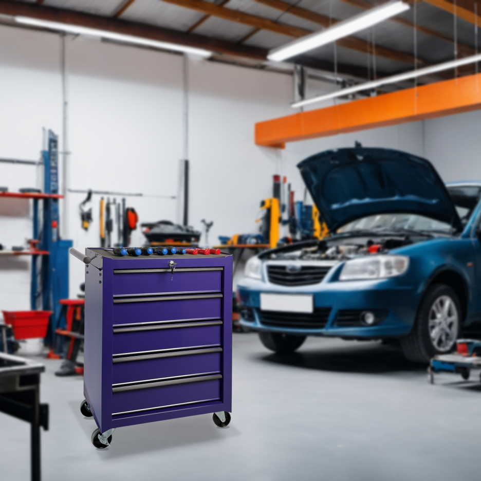 Rolling Metal Tool Chest with 5 Drawers - Purple