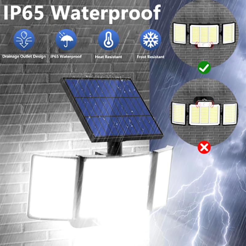 Outdoor Solar Motion Sensor Light 348 LEDs Waterproof 3-Head Security Lamp with Remote