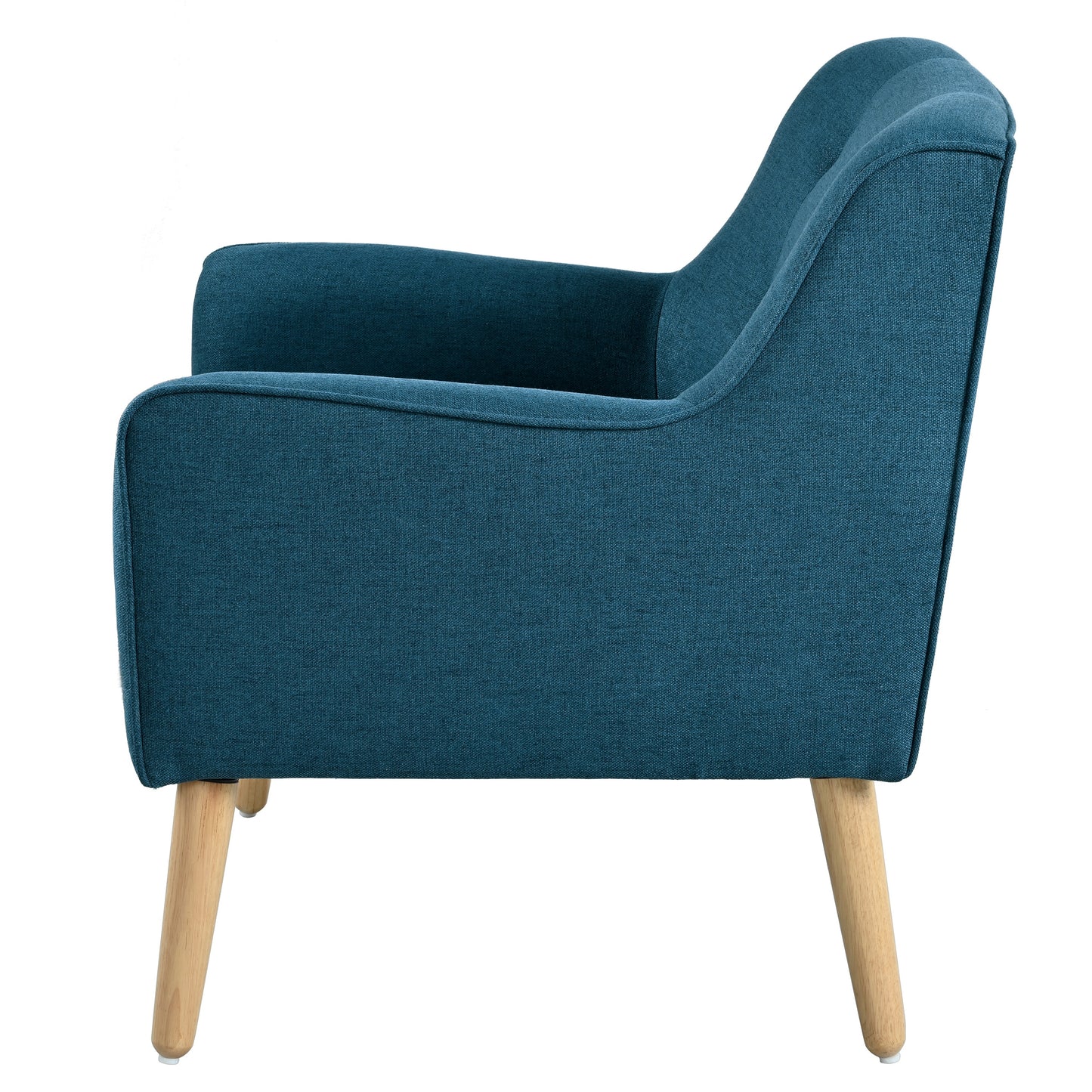 Mid-Century Modern Blue Accent Chair - Tufted Fabric with Wood Legs