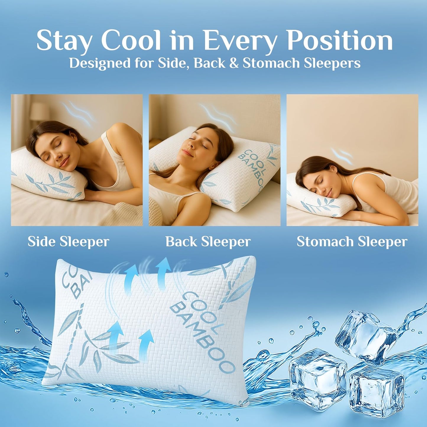 King Size Bamboo Rayon Shredded Memory Foam Pillows - Adjustable Soft & Firm, Washable Cover, Pack of 2 & 4