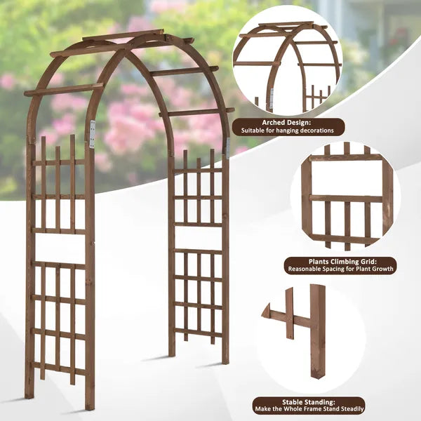 7FT Wooden Garden Arbor Wedding Arch Backdrop Stand for Outdoor Ceremony