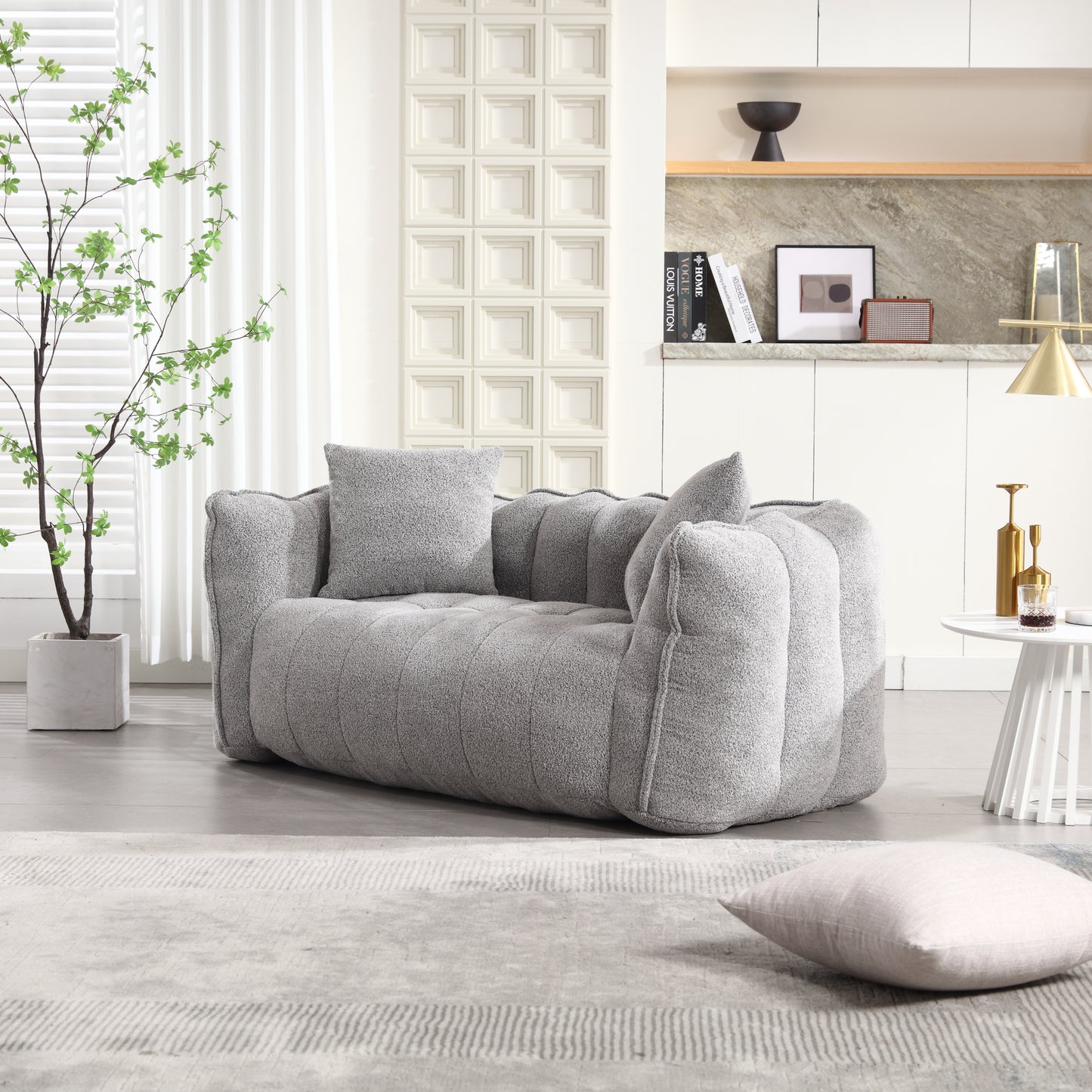 Soft Grey Beanbag Chair for Two - High Resilience Foam