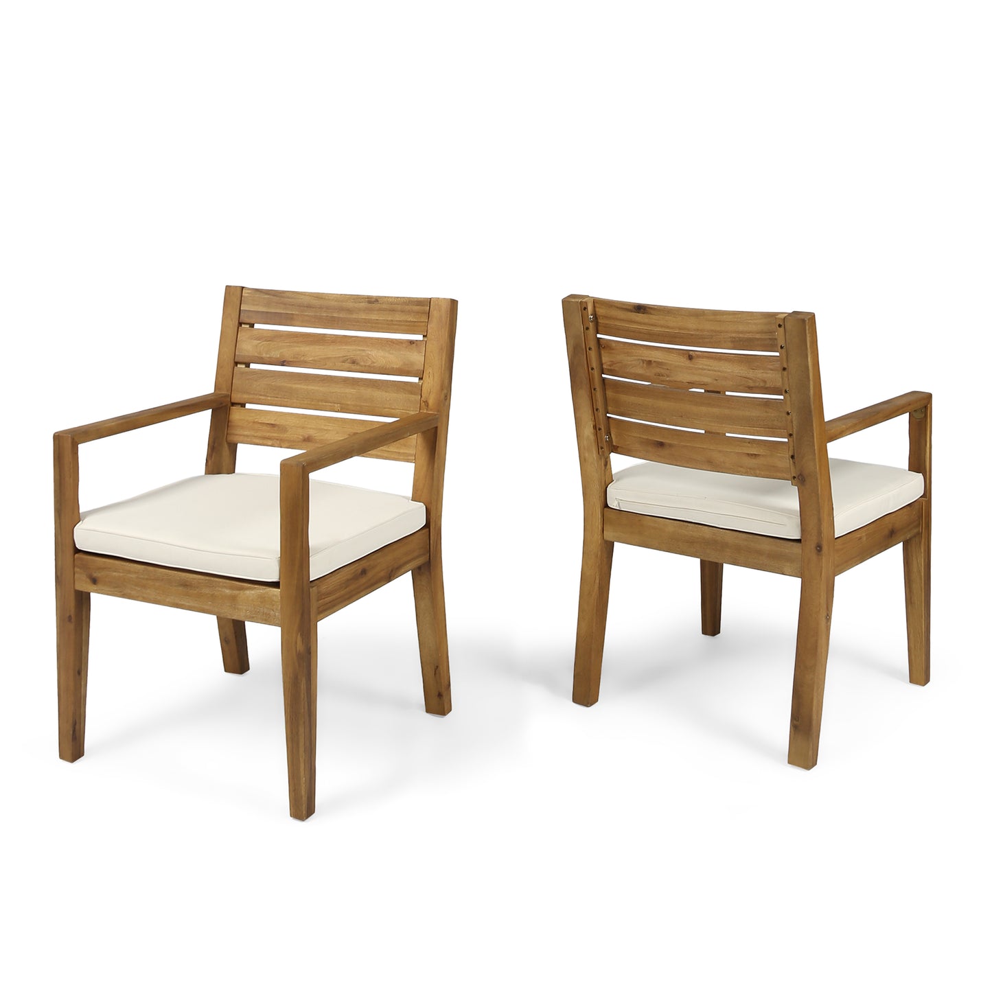 Outdoor Dining Chair Set of 2 - Sandblast Natural with Beige Cushion