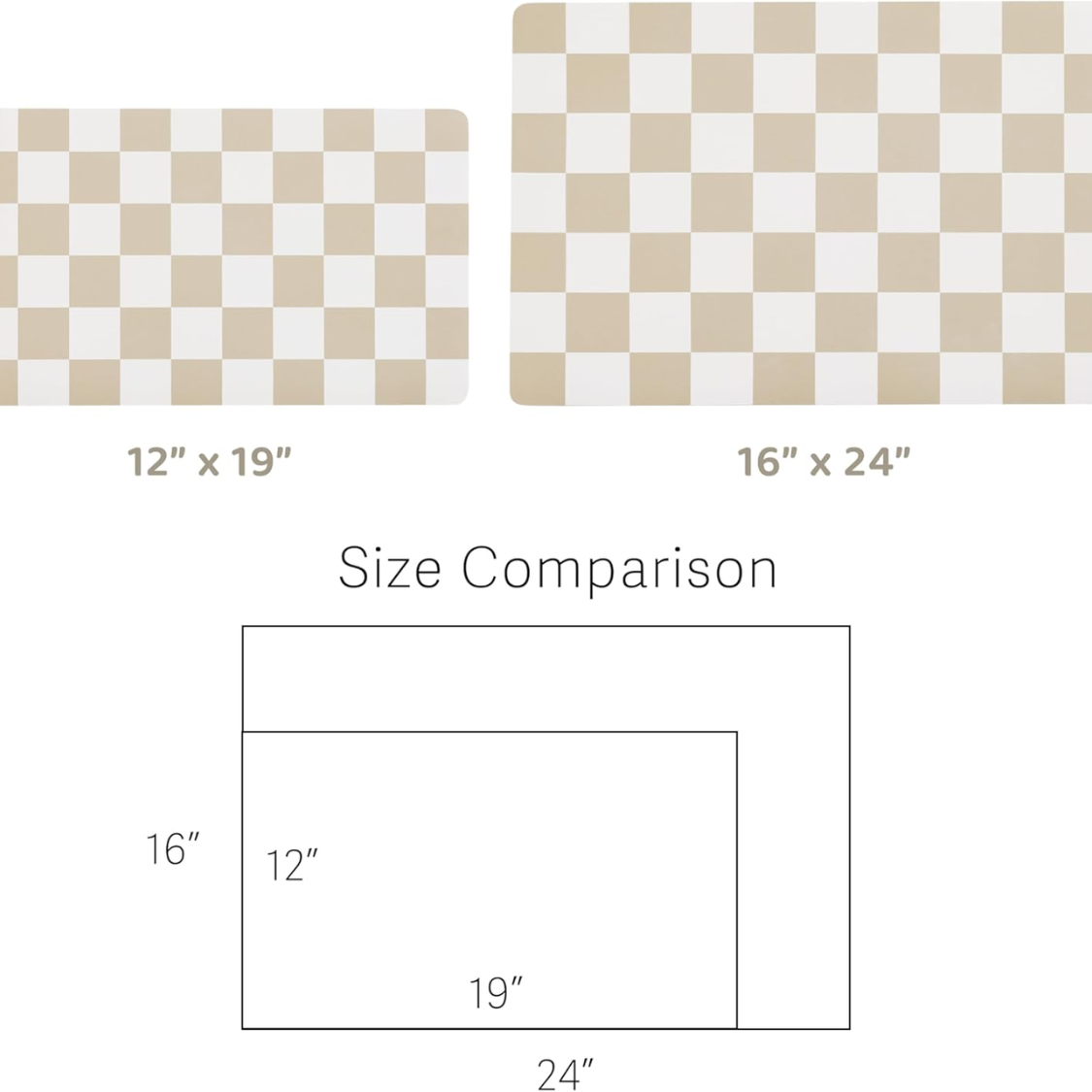 Dog Food & Water Mat - Absorbent, Non-Slip Checkered Pet Placemat - Khaki Beige
