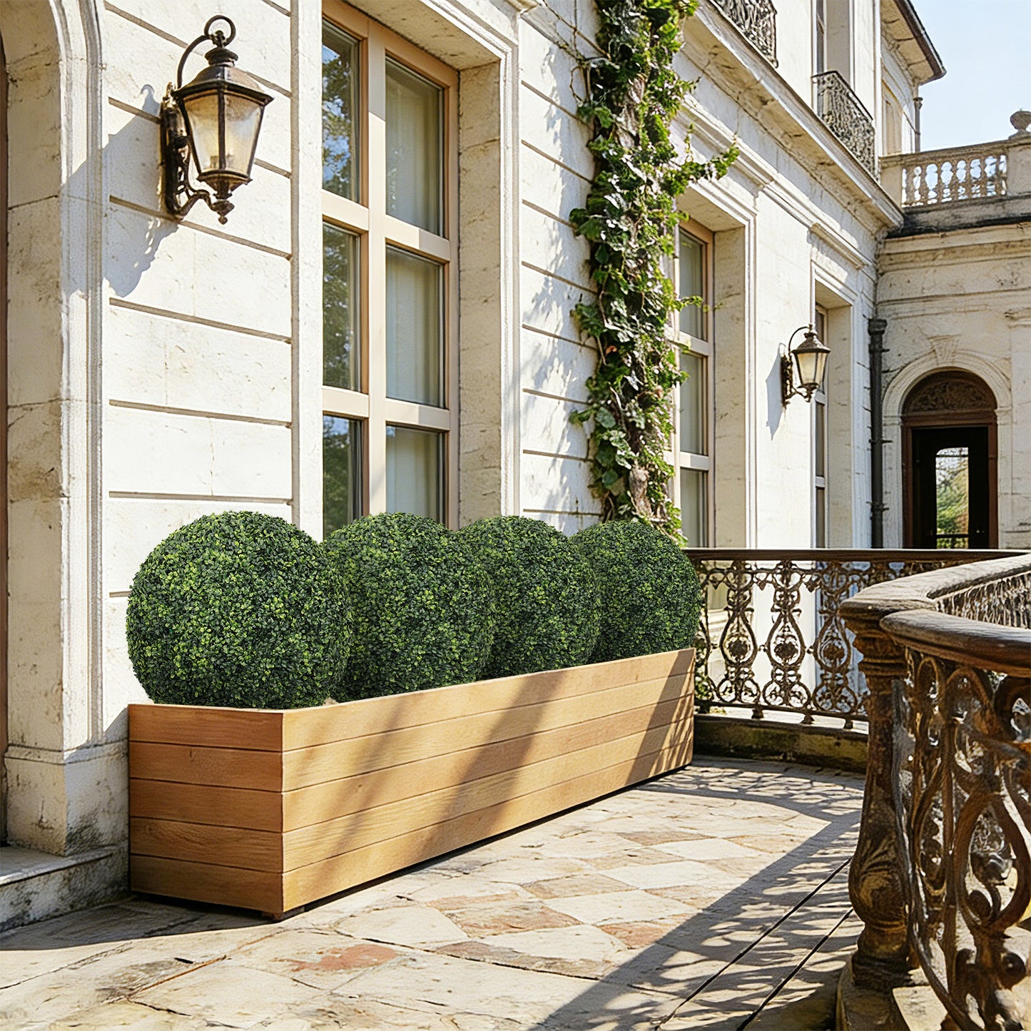 22.4-Inch Artificial Green Topiary Balls - Set of 2 for Outdoor Decoration