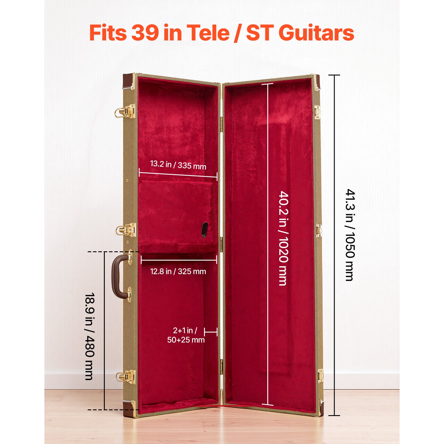 Electric Guitar Hard Case 41.3 Inch Wooden Protective Carrying Case with Lock