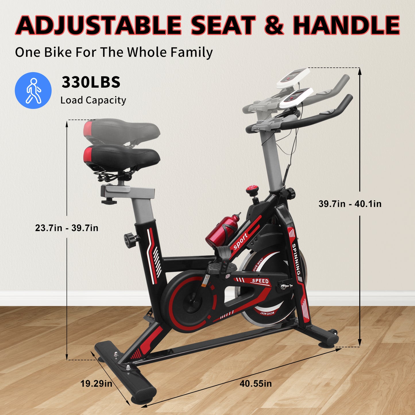 Indoor Exercise Bike with Comfortable Seat - Black+Red