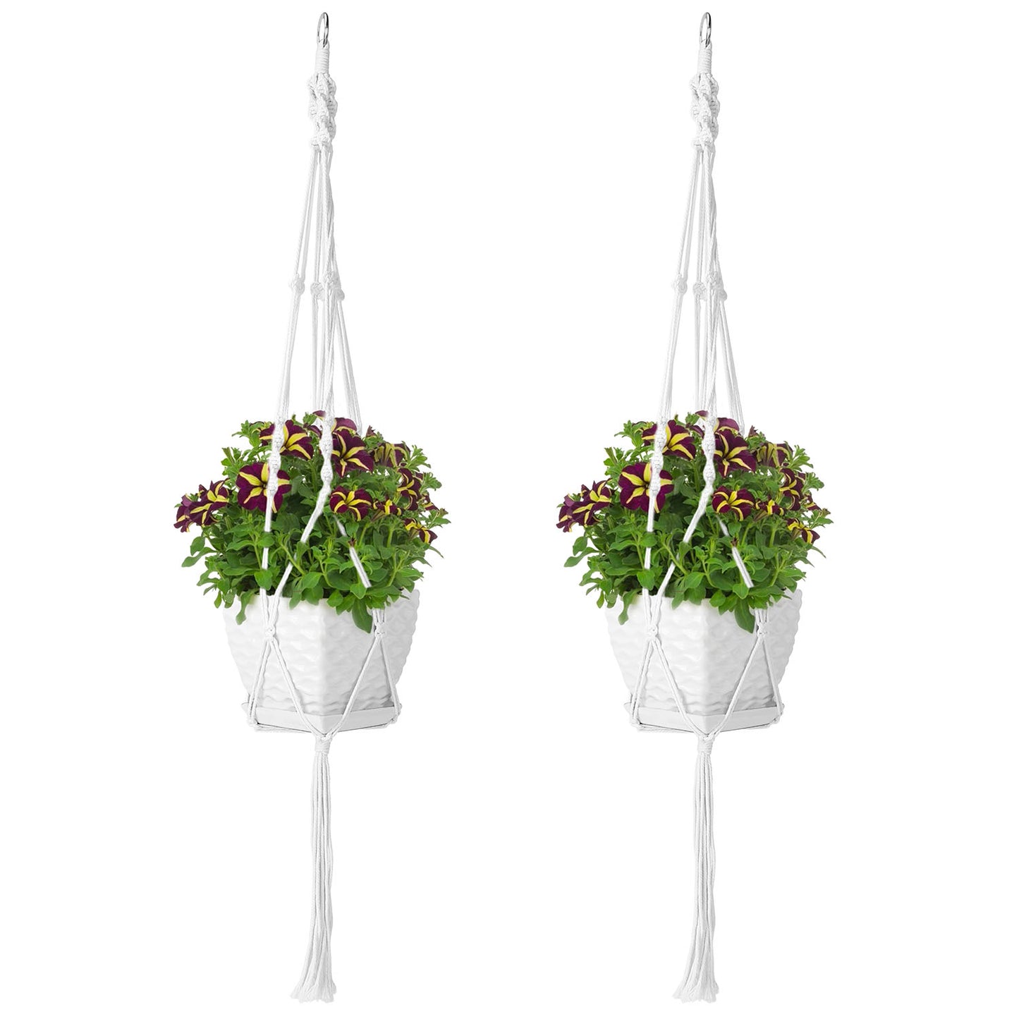 Cotton Rope Plant Hangers - 40in, 2 Pcs, White