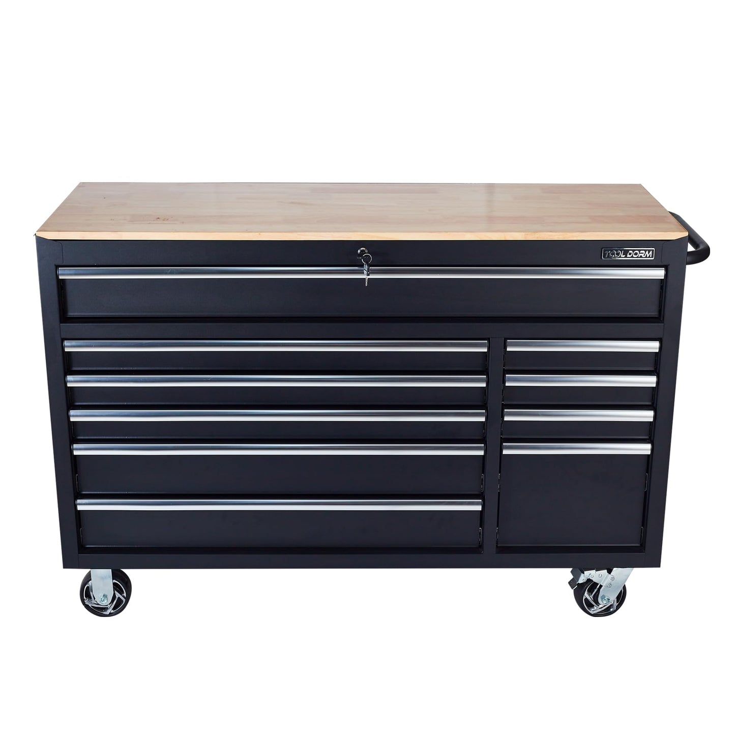 56-Inch 10-Drawer Steel Tool Cabinet with Locking Casters and Power Strip