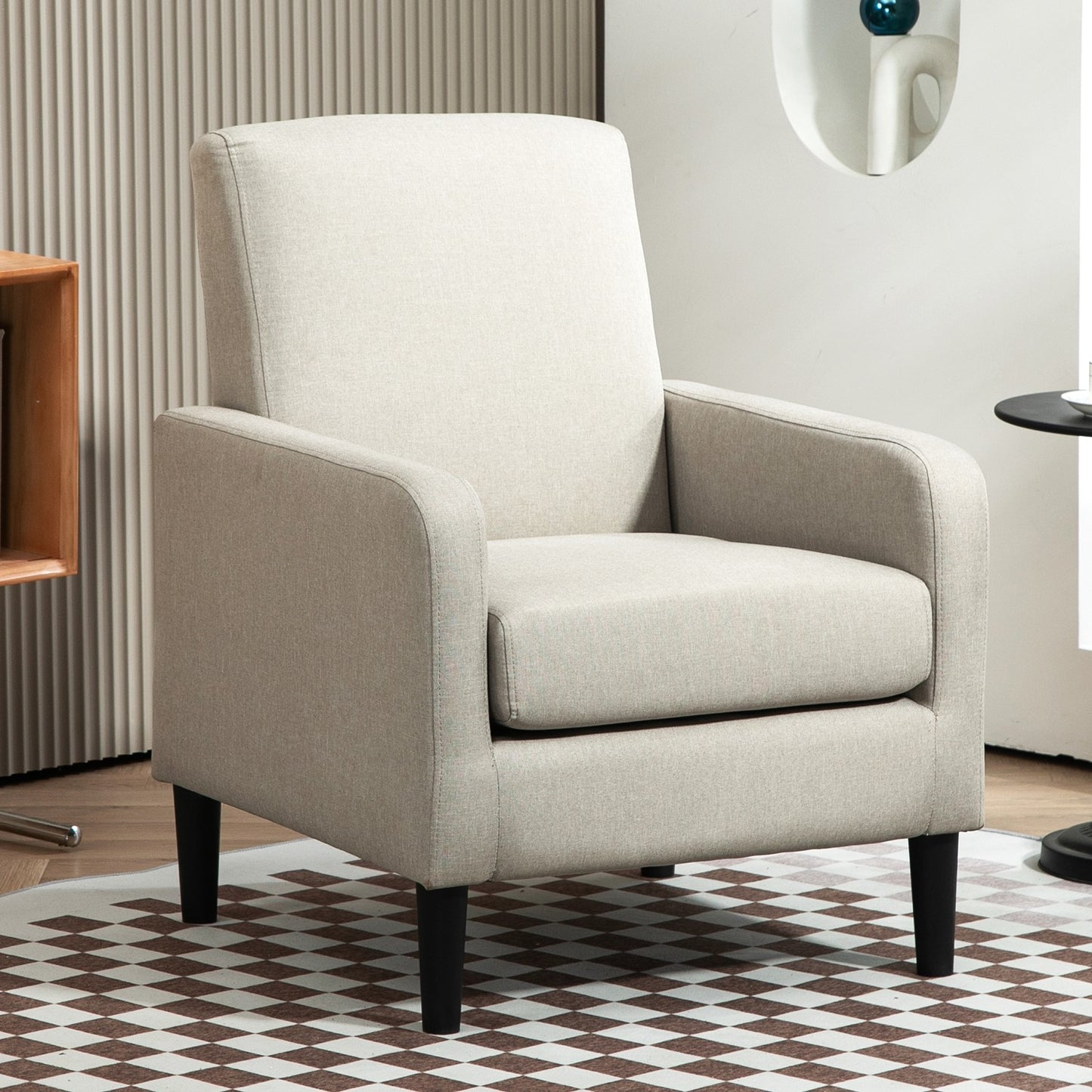 Faux Linen Upholstered Accent Chair, Modern Armchair With Solid Wood