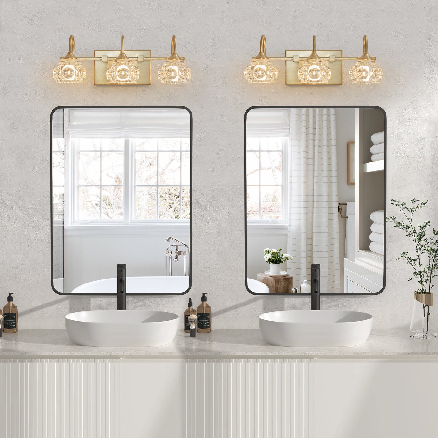Modern Crystal Bathroom Vanity Light - 3-Light Wall Sconce