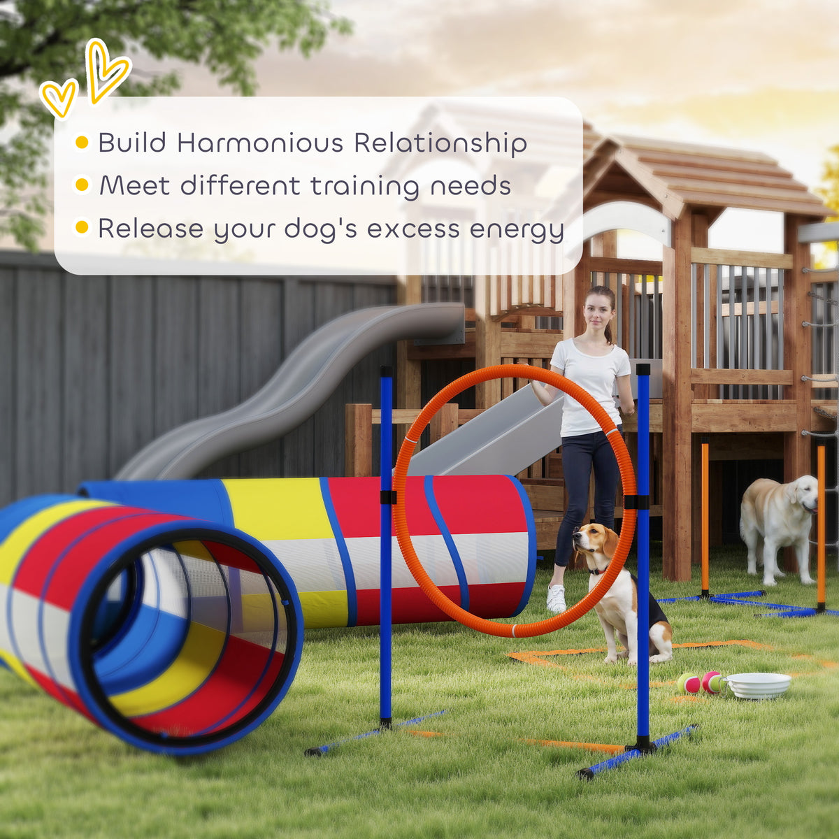 Dog Agility Training Equipment Set with Adjustable Hurdle, Ring & Tunnels - 12 Pieces