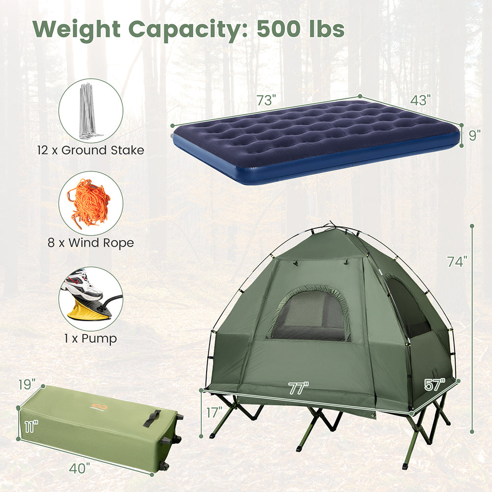 Multifunctional Foldable Camping Tent Cot with Air Mattress & Sleeping Bags