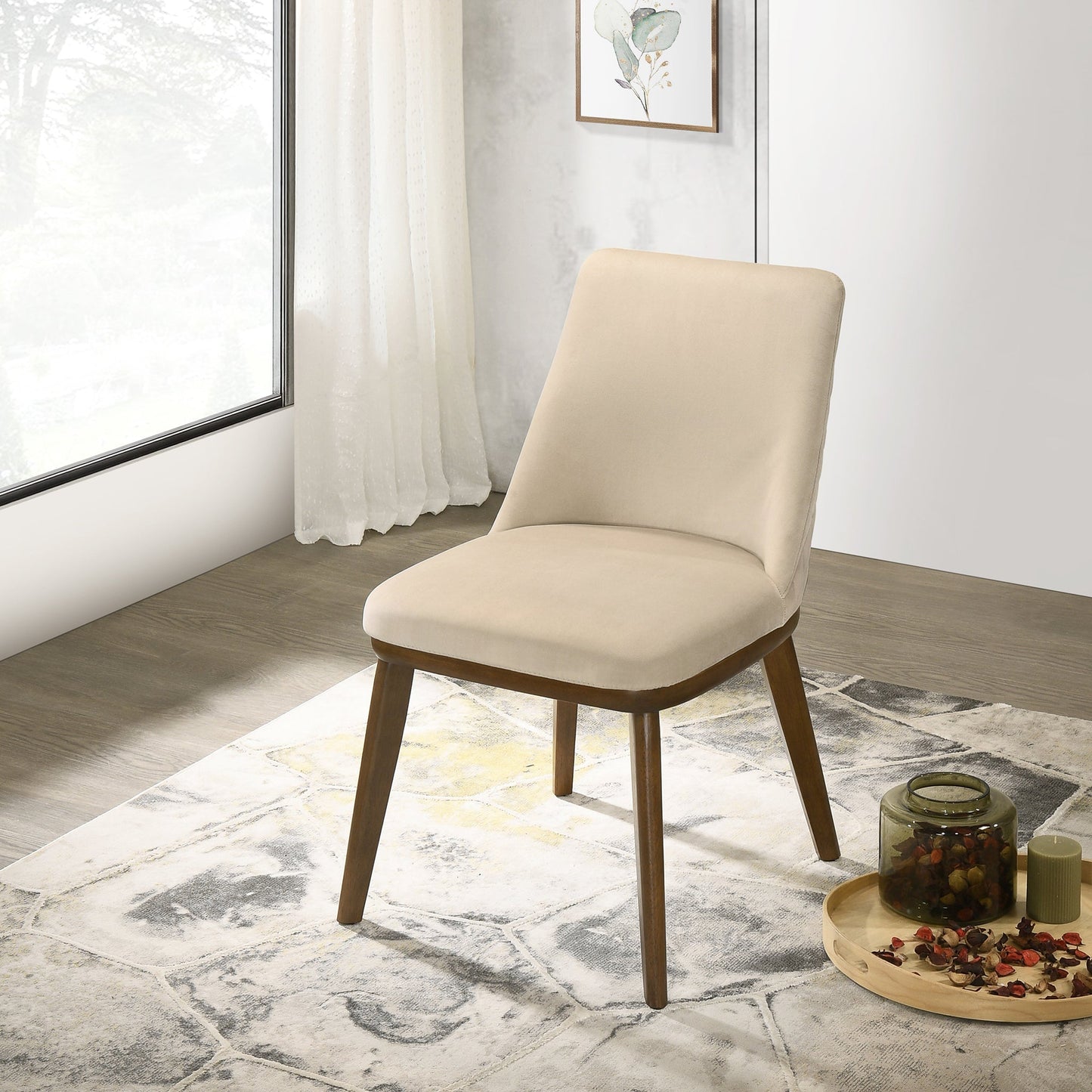 Clove Beige Velvet Dining Chair Set Of 2 With Solid Wood Legs 33.1 H