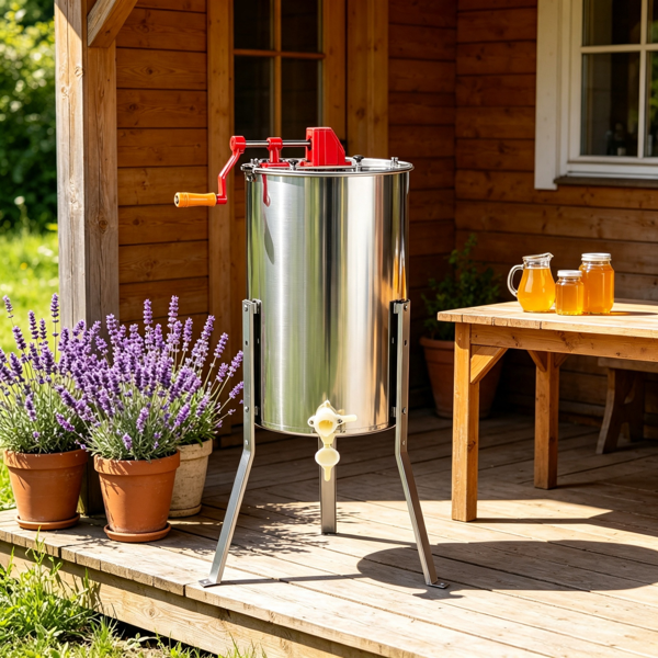 3-Frame Manual Honey Extractor Stainless Steel Beekeeping Honey Spinner with Adjustable Stand & Lid
