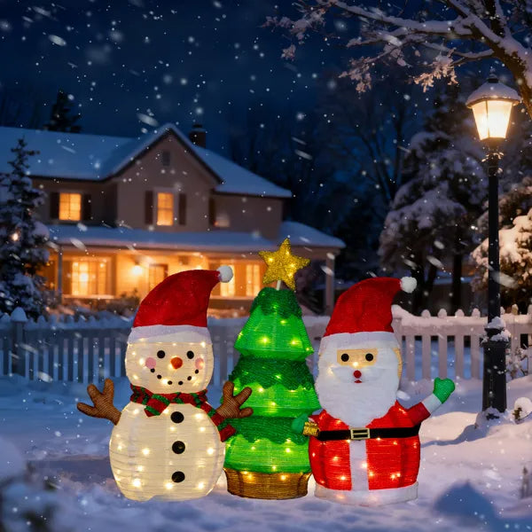 Lighted Santa, Snowman & Christmas Tree Decorations Set - 150 LED