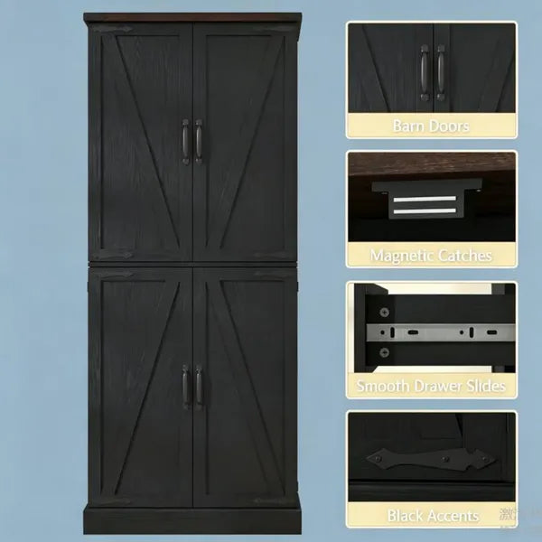 Rustic Barn-Style Storage Cabinet with Adjustable Shelves - 29.9" x 15.7" x 72"