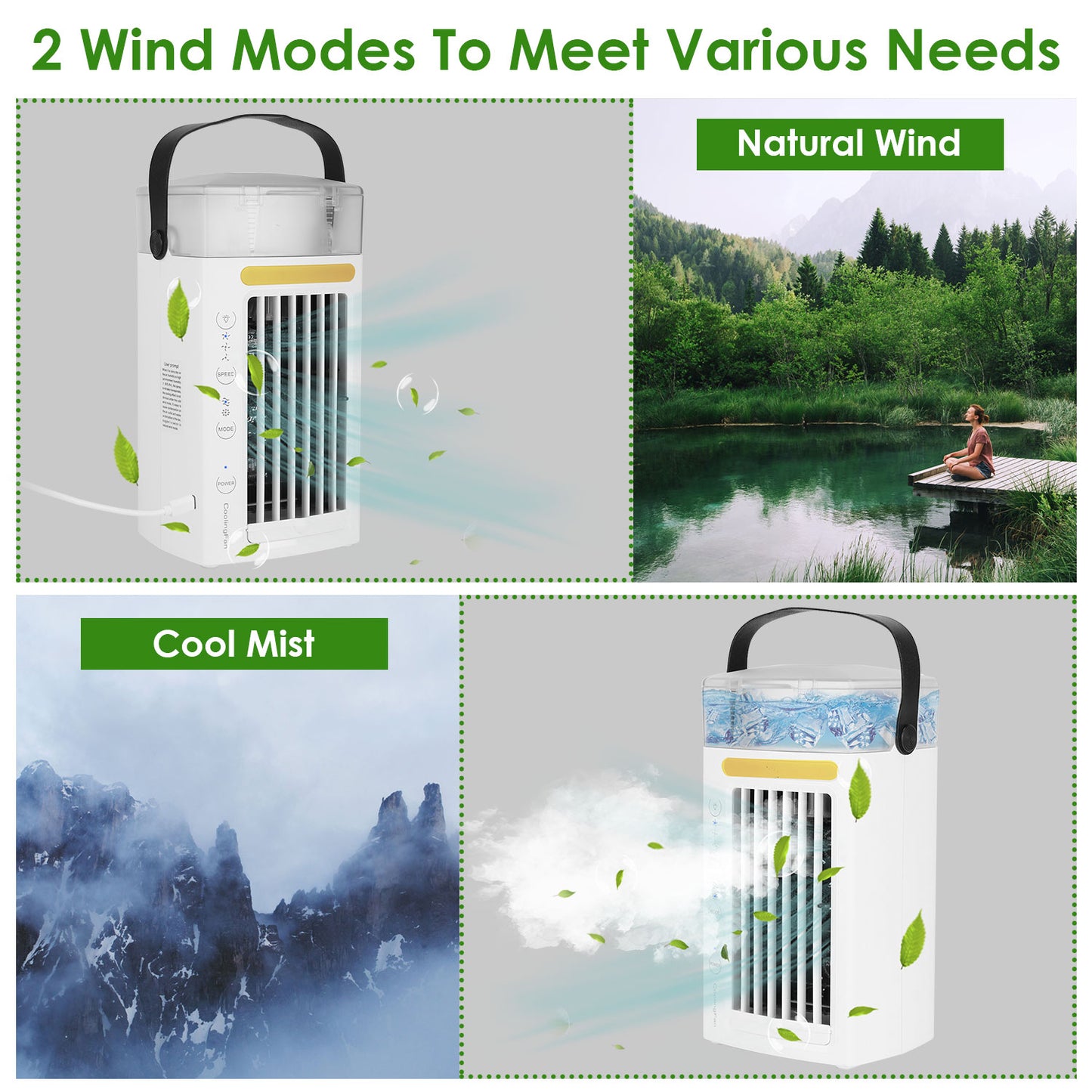 Portable Air Conditioner Fan - 4 in 1 Evaporative Cooler with 3 Speeds & Nightlight