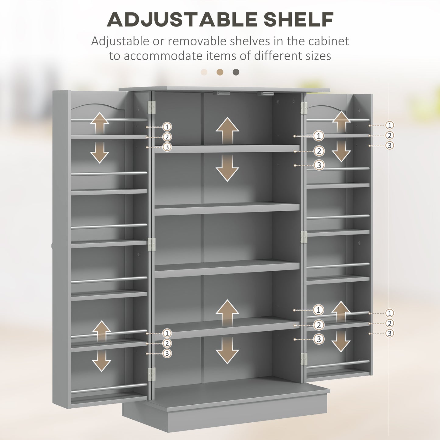 Freestanding Kitchen Pantry Cabinet with 12 Door Shelves - Gray