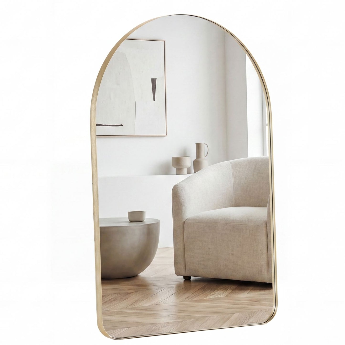 Arched Wall Mirror with Deep Metal Frame - Modern Bathroom Vanity Mirror