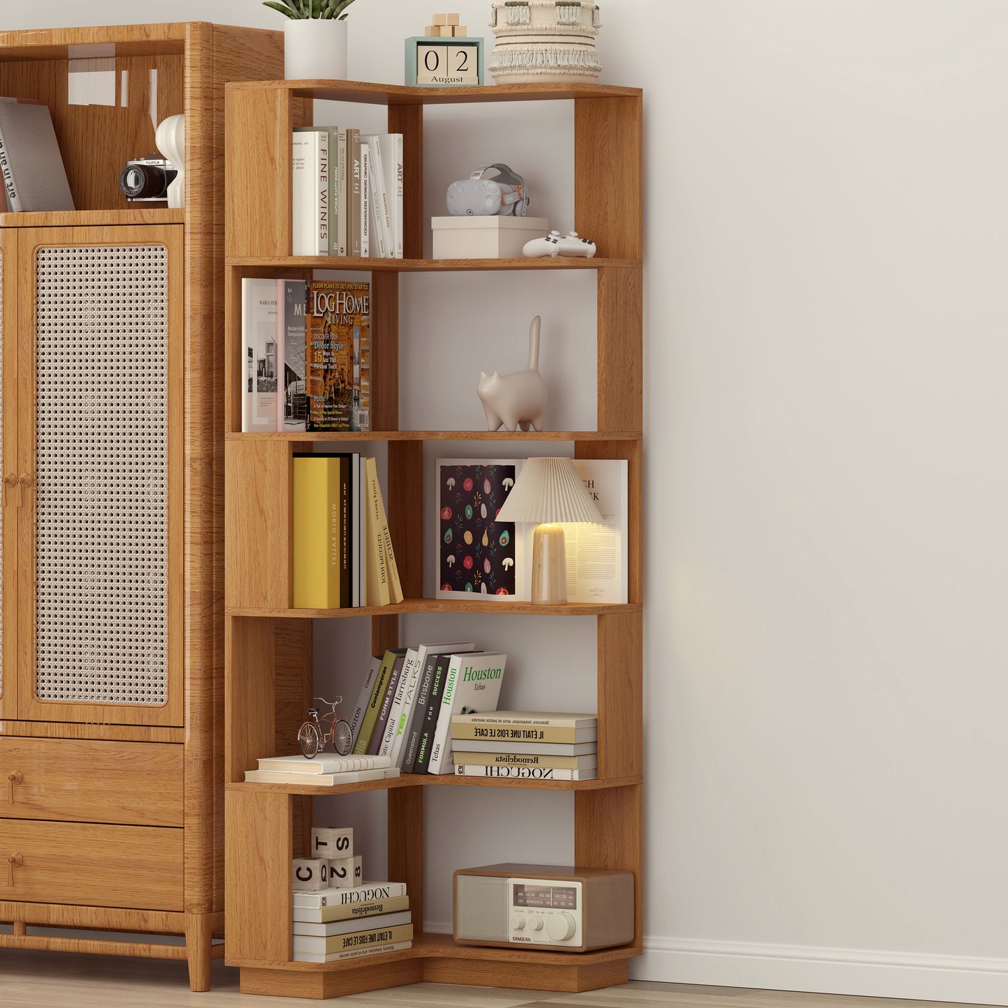 6 Tier Freestanding L-Shaped Corner Bookshelf For Living Room,