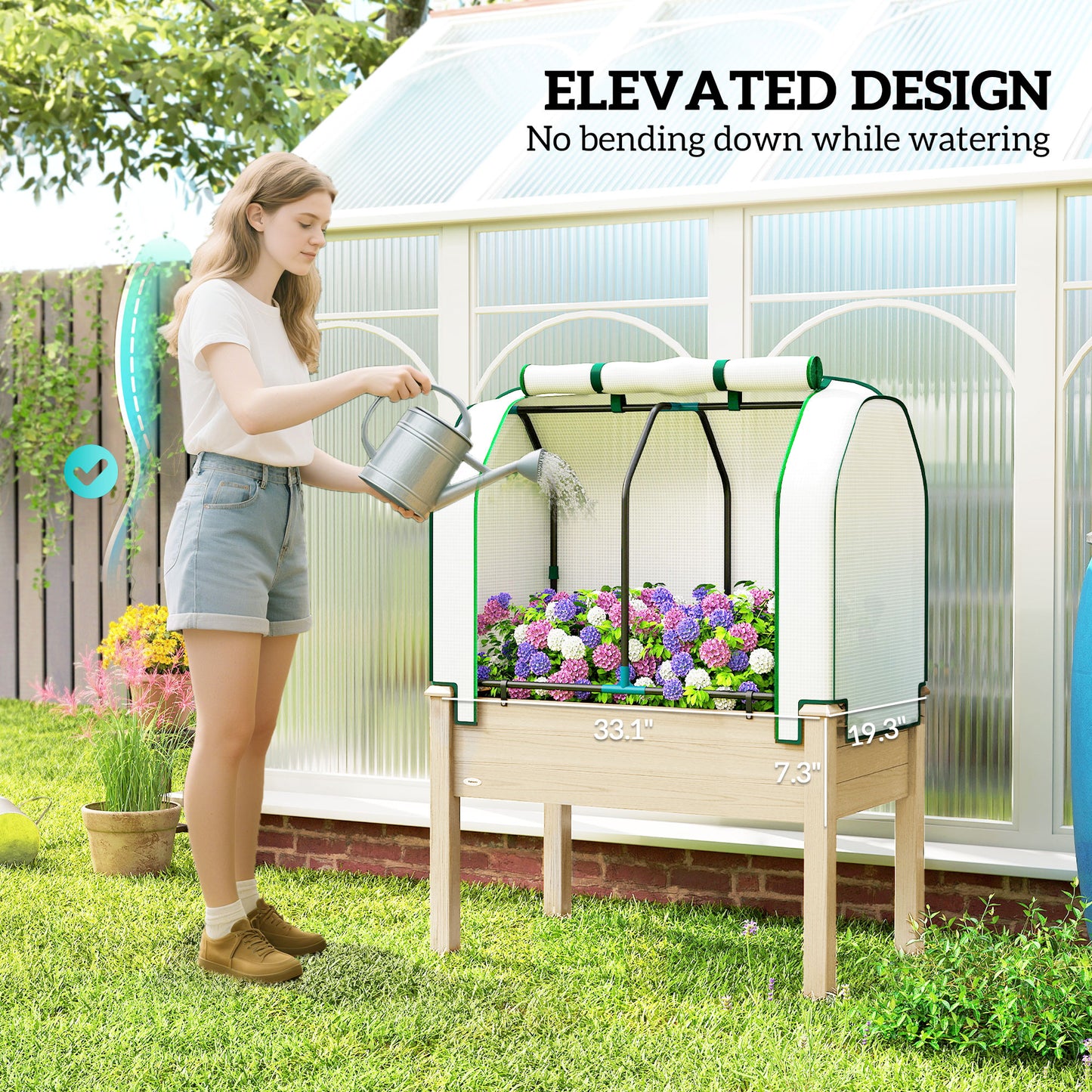 Outdoor Raised Garden Bed with PE Greenhouse Cover - 35x22x47 Inches