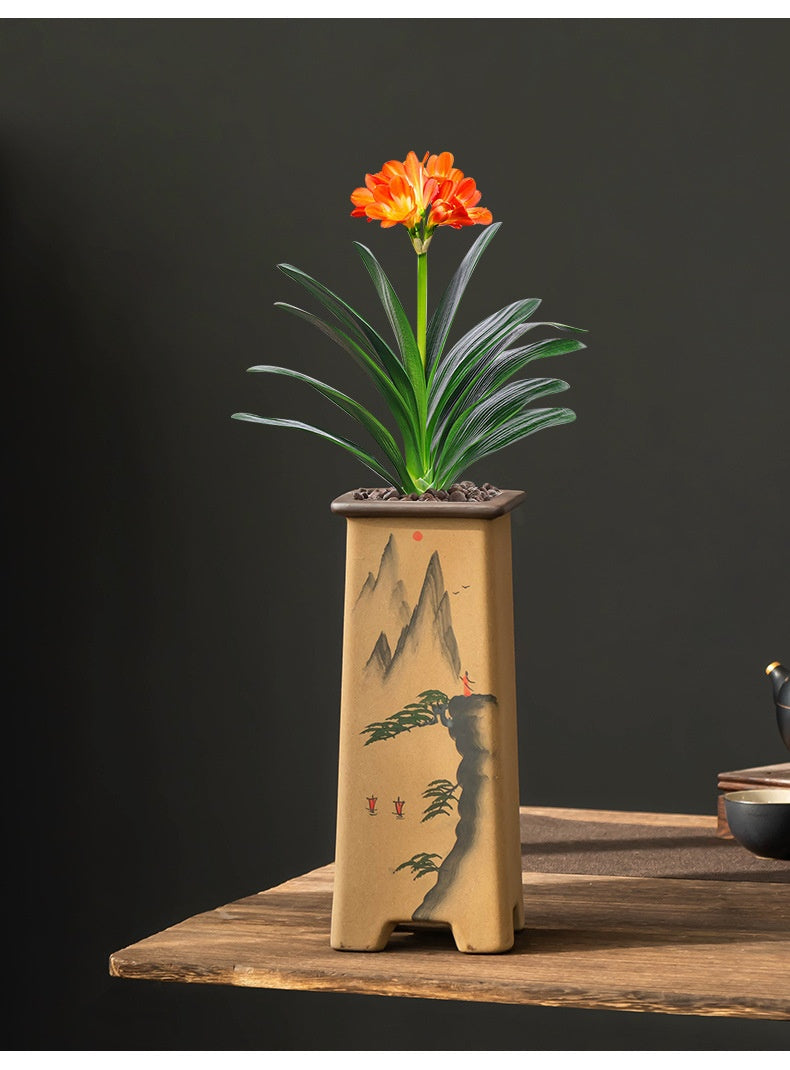 Retro Ceramic Bonsai Plant Pot with Support for Indoor Decor - Medium