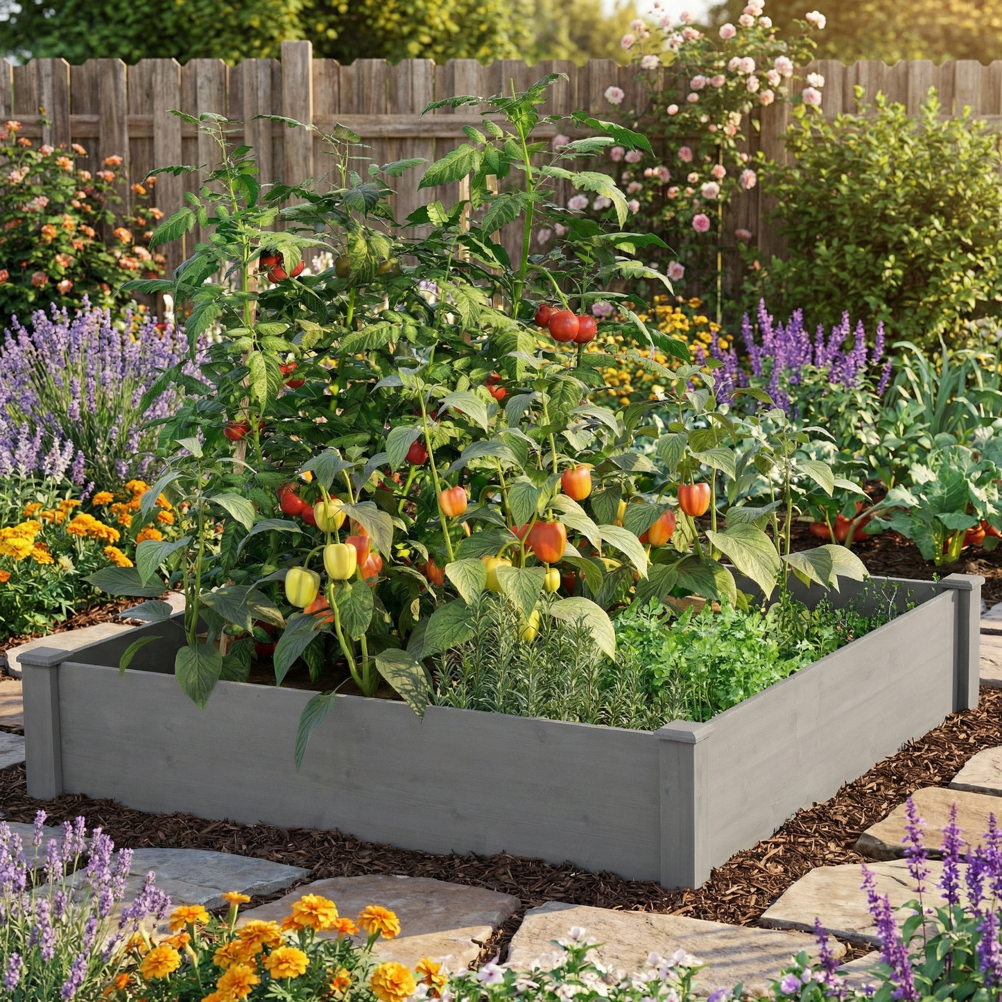 Raised Garden Bed 48x48x10'', Outdoor Wood Planter Box Over Floor,