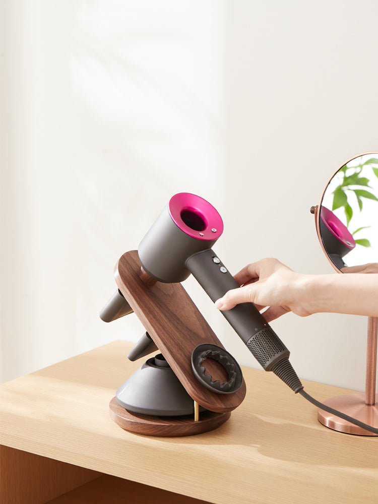 Vertical Solid Wood Hair Dryer Bracket Rack No Punching Bathroom Storage