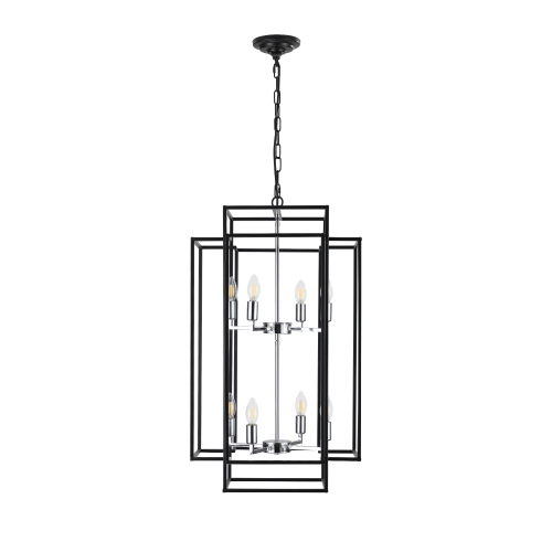 8-Lantern Farmhouse Chandeliers with Adjustable Height Black Iron Fixture
