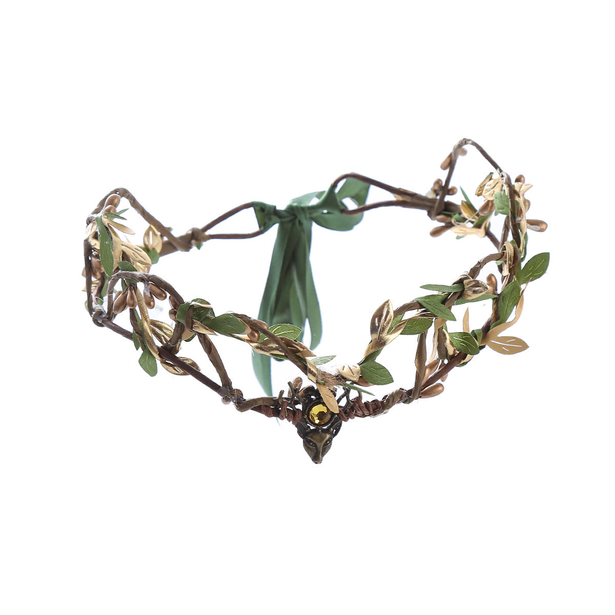 Rattan Leaves Hair Crown - Green